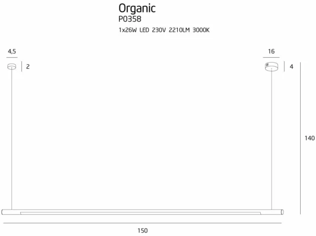 Підвісні лампи → Maxlight P0358 Organic Horizon 150cm