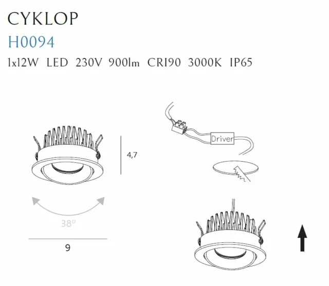 Oświetlenie Techniczne → Wpuszczane → Maxlight H0094 Cyklop 4000K