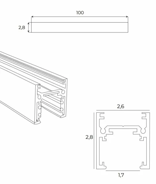 Track Systems → Magnetic → Rails → Maxlight MT0028 Magnetic Low-profile surface-mounted track 1m