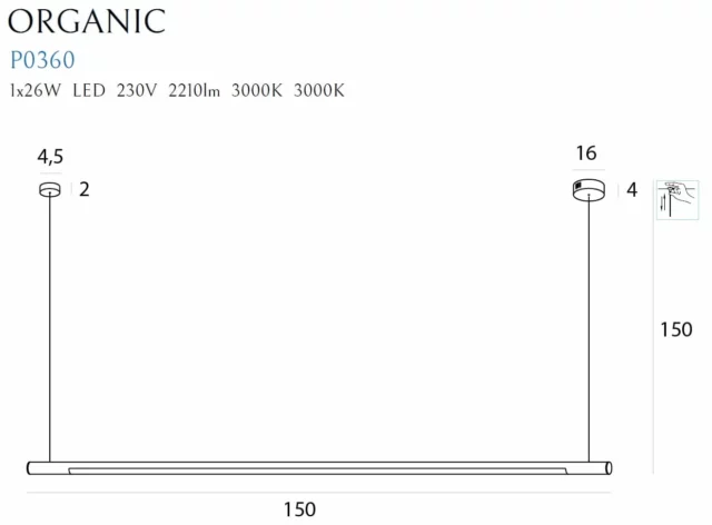 Lampy wiszące → Maxlight P0360D Organic Horizon 150cm