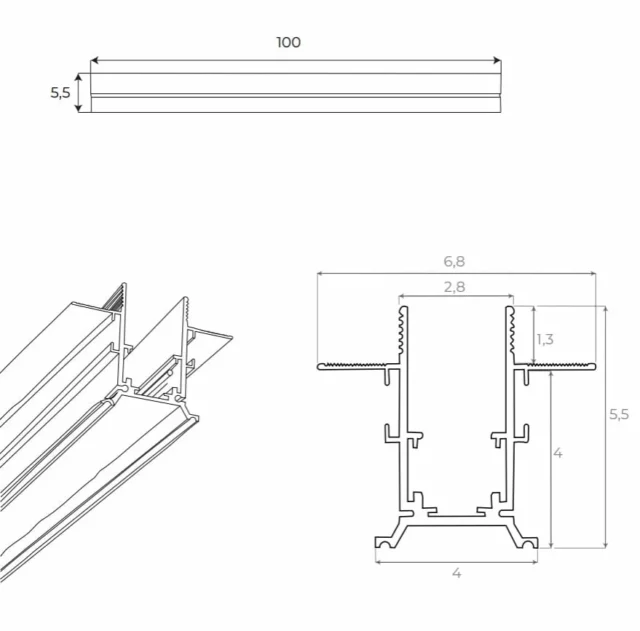 Bėgelių Sistemos → Magnetinės → Bėgeliai → Maxlight MT0023 Magnetic Įleidžiamas bėgelis 1m