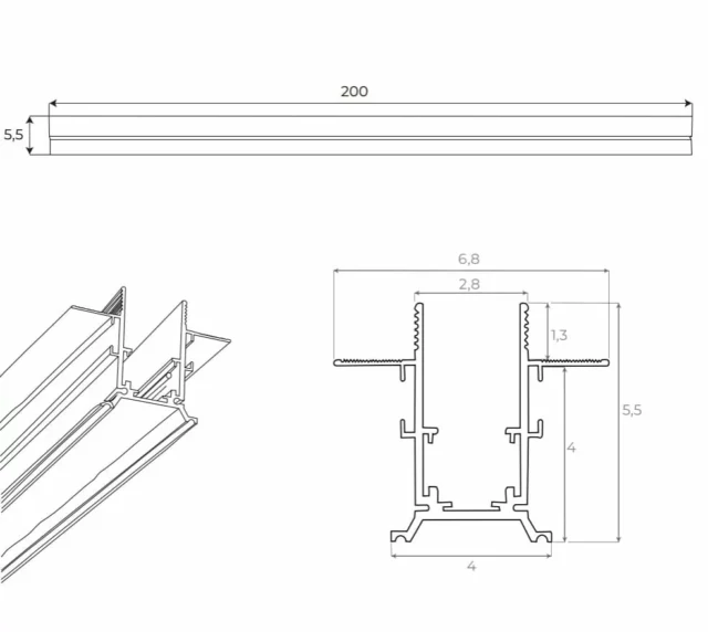 Bėgelių Sistemos → Magnetinės → Bėgeliai → Maxlight MT0024 Magnetic Įleidžiamas bėgelis 2m
